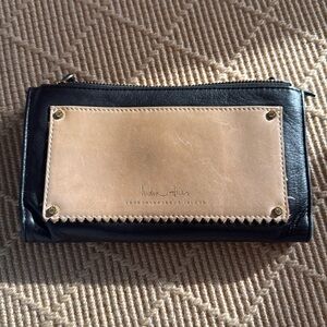 India Hicks black tan leather wallet pouch clutch
